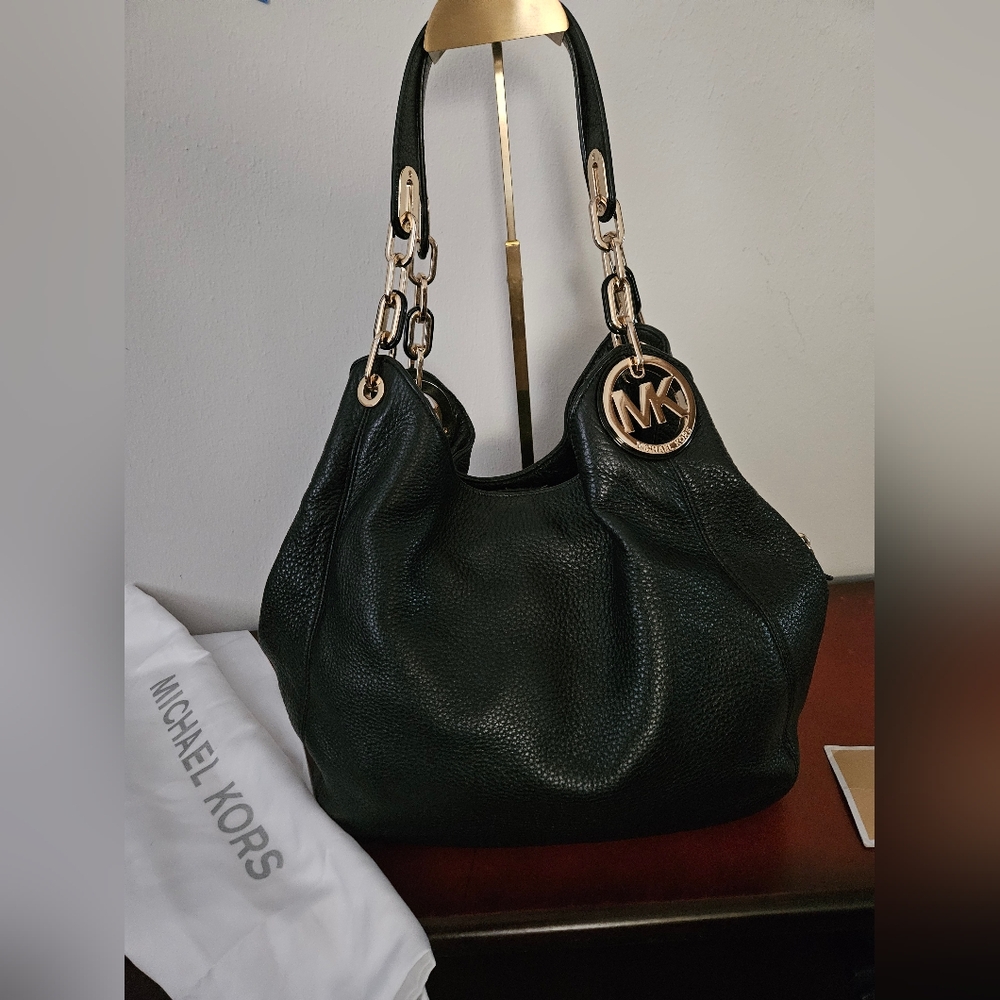 Michael Kors Black Shoulder Bag with Signature MK Charm